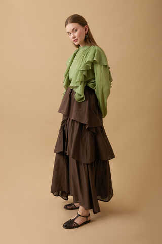 Asimetrik Fırfırlı Etek Kahverengi - 12