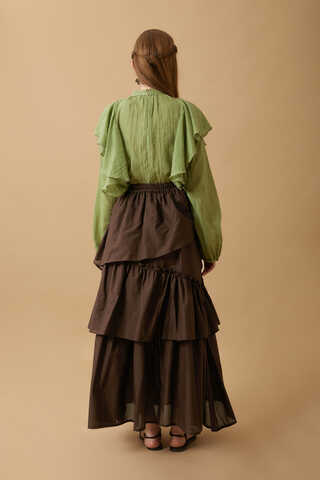 Asimetrik Fırfırlı Etek Kahverengi - 15