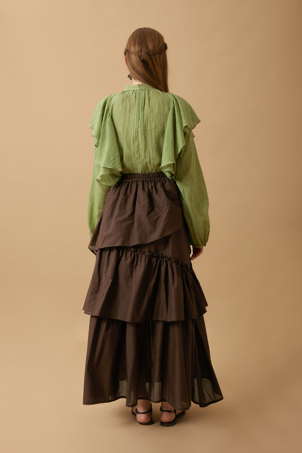 Asimetrik Fırfırlı Etek Kahverengi - 15