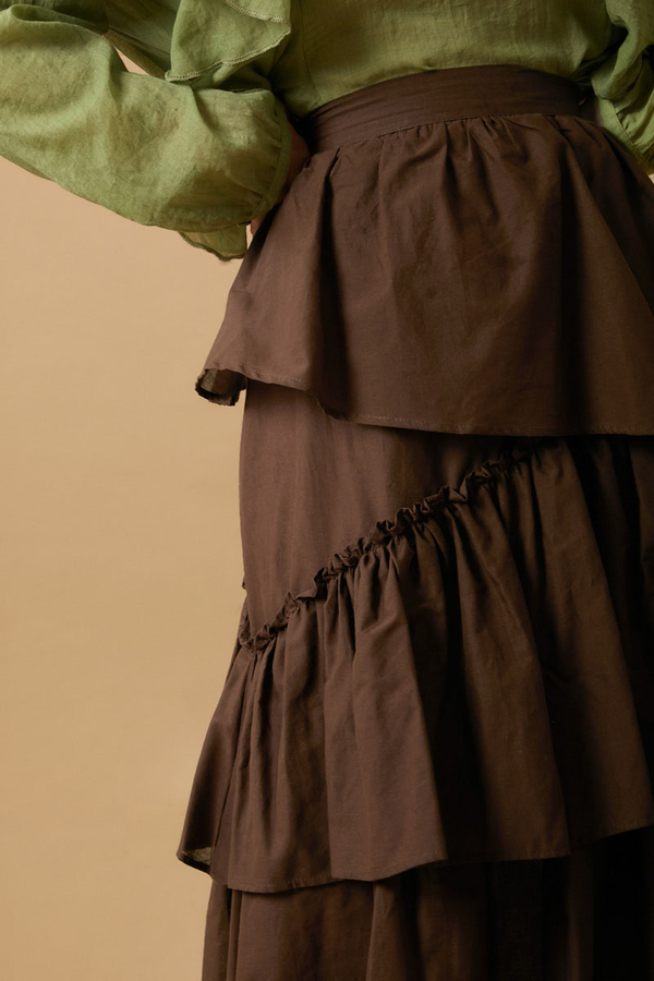 Asimetrik Fırfırlı Etek Kahverengi - 13