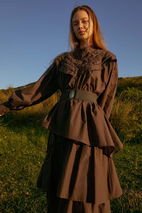 Asimetrik Fırfırlı Etek Kahverengi - 4