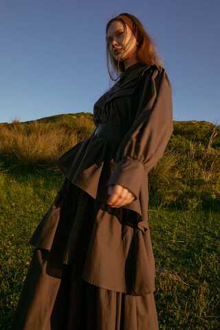 Asimetrik Fırfırlı Etek Kahverengi - 5