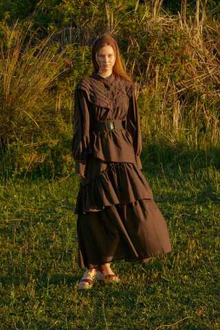 Asimetrik Fırfırlı Etek Kahverengi - 7