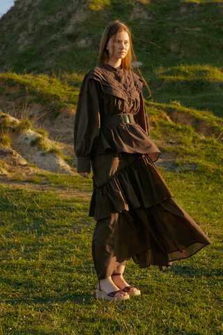 Asimetrik Fırfırlı Etek Kahverengi - 8