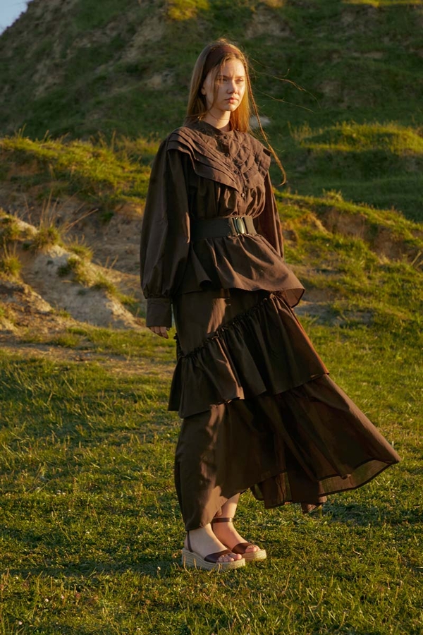 Asimetrik Fırfırlı Etek Kahverengi - 8