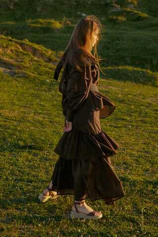 Asimetrik Fırfırlı Etek Kahverengi - 10