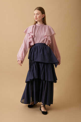 Asimetrik Fırfırlı Etek Lacivert - 7