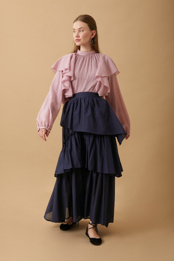 Asimetrik Fırfırlı Etek Lacivert - 7