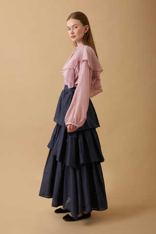 Asimetrik Fırfırlı Etek Lacivert - 8