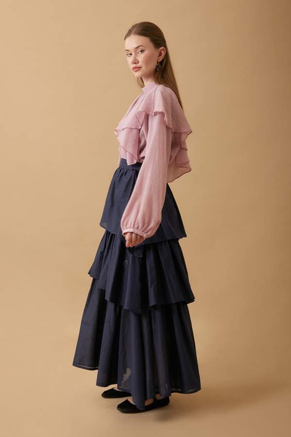 Asimetrik Fırfırlı Etek Lacivert - 8