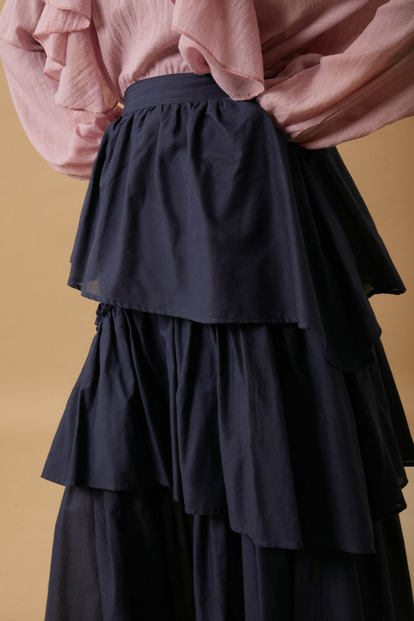 Asimetrik Fırfırlı Etek Lacivert - 6