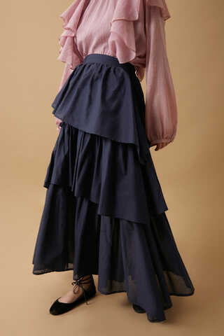 Asimetrik Fırfırlı Etek Lacivert - 4