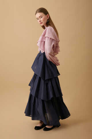 Asimetrik Fırfırlı Etek Lacivert - 5