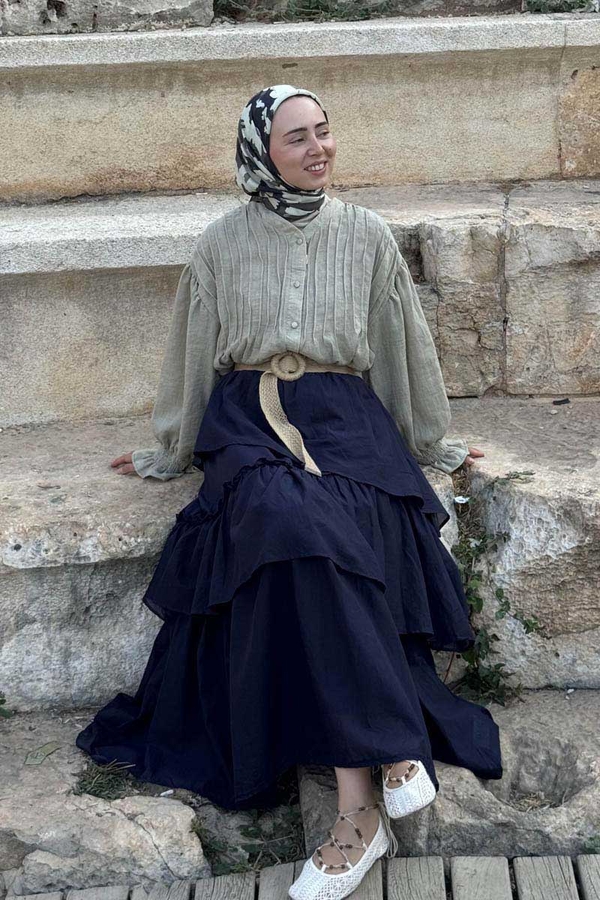 Asimetrik Fırfırlı Etek Lacivert (1)