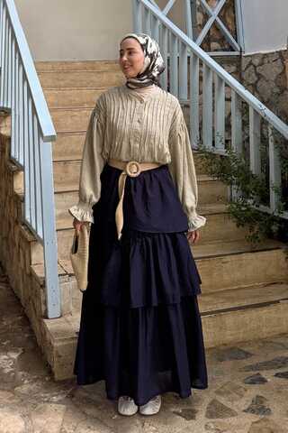 Asimetrik Fırfırlı Etek Lacivert - 1