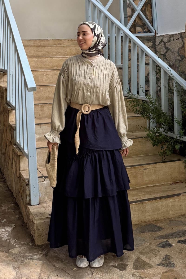 Asimetrik Fırfırlı Etek Lacivert