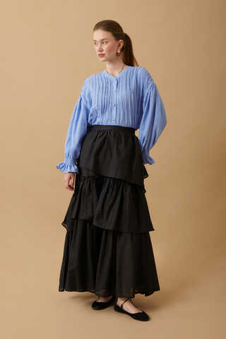 Asimetrik Fırfırlı Etek Siyah - 1