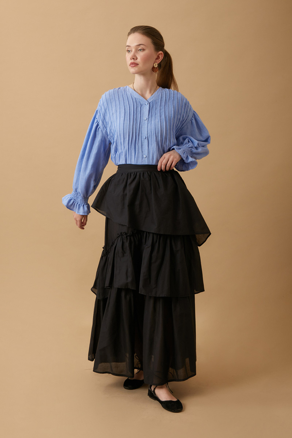 Asimetrik Fırfırlı Etek Siyah - 3