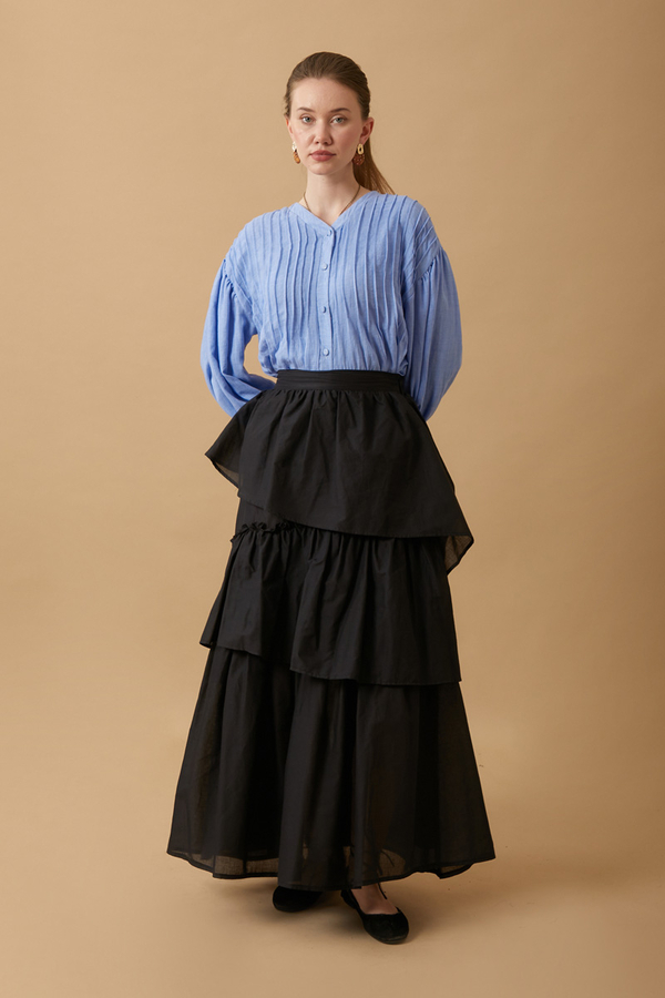 Asimetrik Fırfırlı Etek Siyah - 5