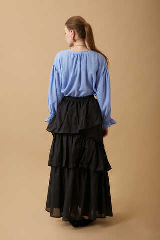 Asimetrik Fırfırlı Etek Siyah - 7