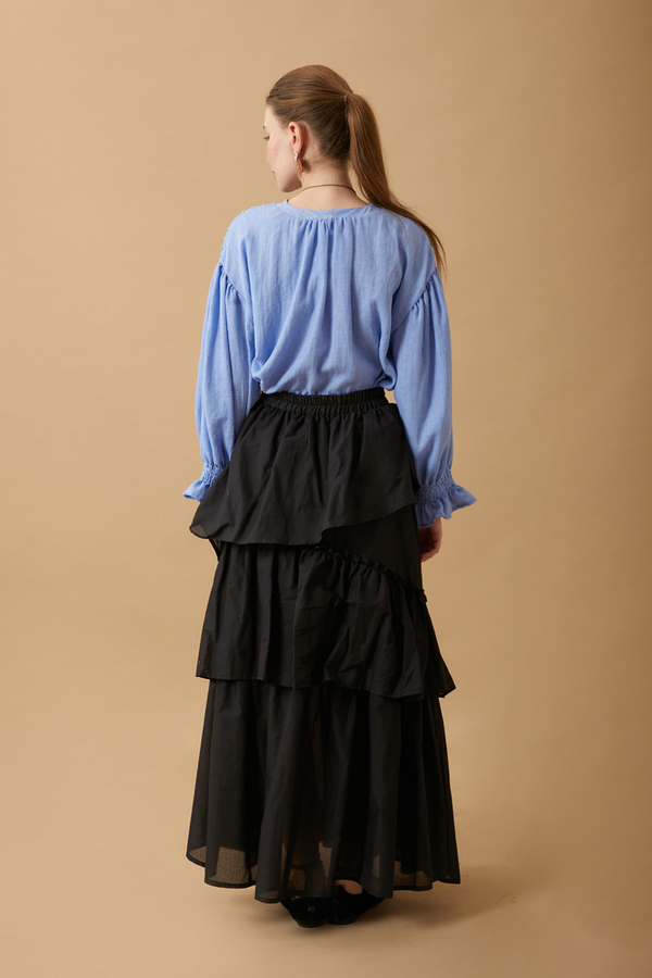 Asimetrik Fırfırlı Etek Siyah - 7