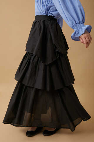 Asimetrik Fırfırlı Etek Siyah - 4