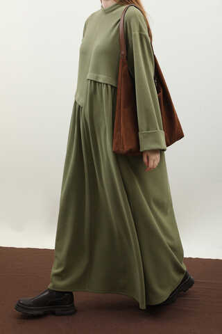 Asimetrik Fitilli Elbise Haki - 4