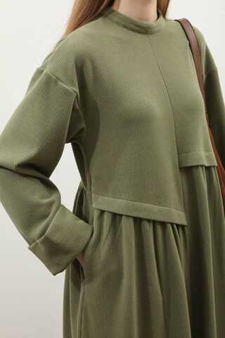Asimetrik Fitilli Elbise Haki - 7