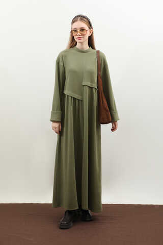 Asimetrik Fitilli Elbise Haki - 2