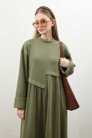 Asimetrik Fitilli Elbise Haki - 5