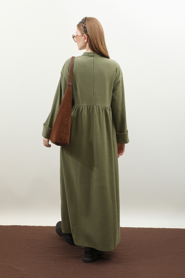 Asimetrik Fitilli Elbise Haki - 8
