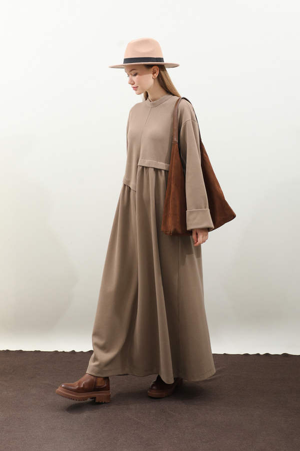 Asimetrik Fitilli Elbise Koyu Vizon 