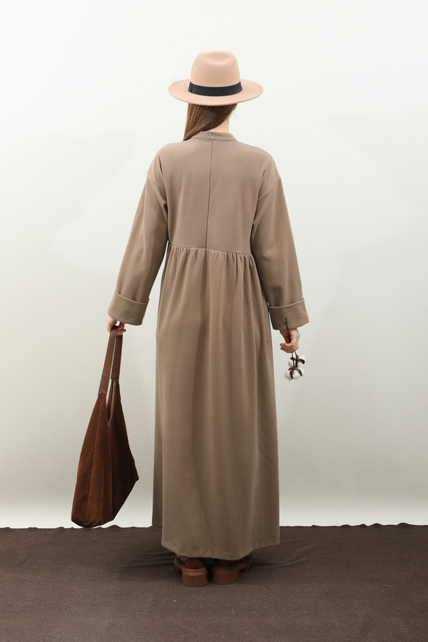 Asimetrik Fitilli Elbise Koyu Vizon - 9