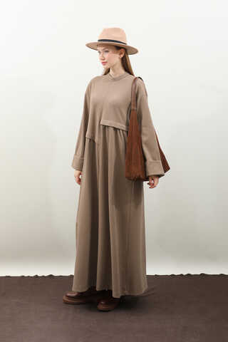 Asimetrik Fitilli Elbise Koyu Vizon - 3