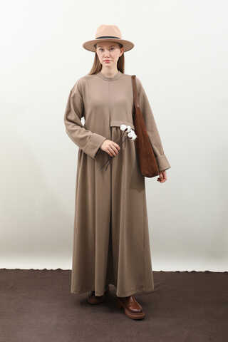 Asimetrik Fitilli Elbise Koyu Vizon - 4