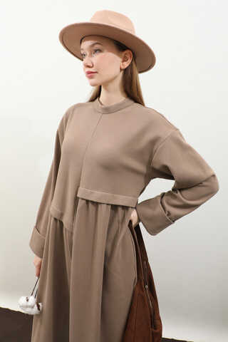 Asimetrik Fitilli Elbise Koyu Vizon - 7