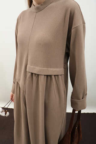 Asimetrik Fitilli Elbise Koyu Vizon - 8