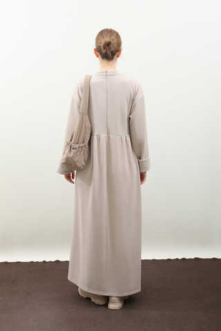 Asimetrik Fitilli Elbise Krem - 8