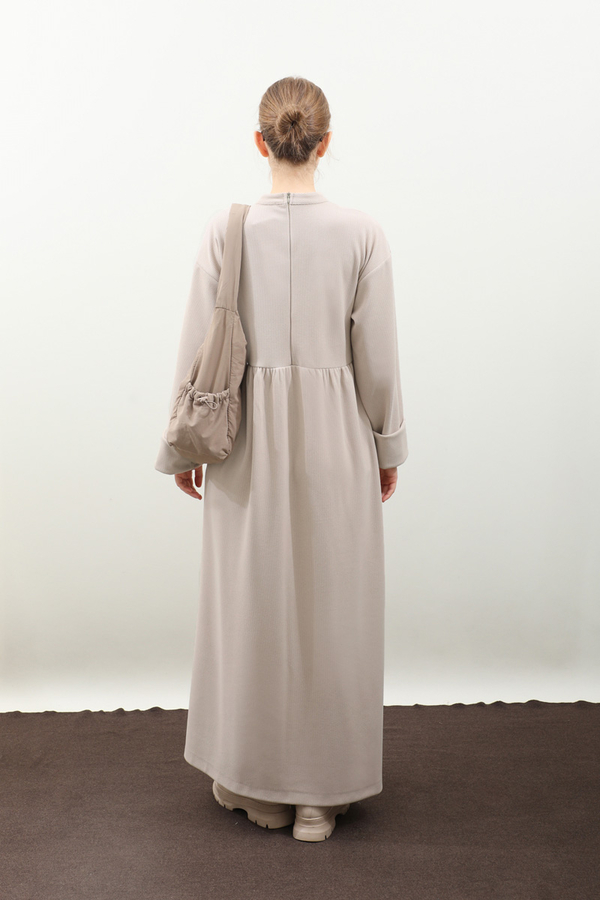 Asimetrik Fitilli Elbise Krem - 8