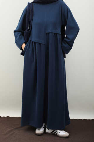 Asimetrik Fitilli Elbise Lacivert - 2
