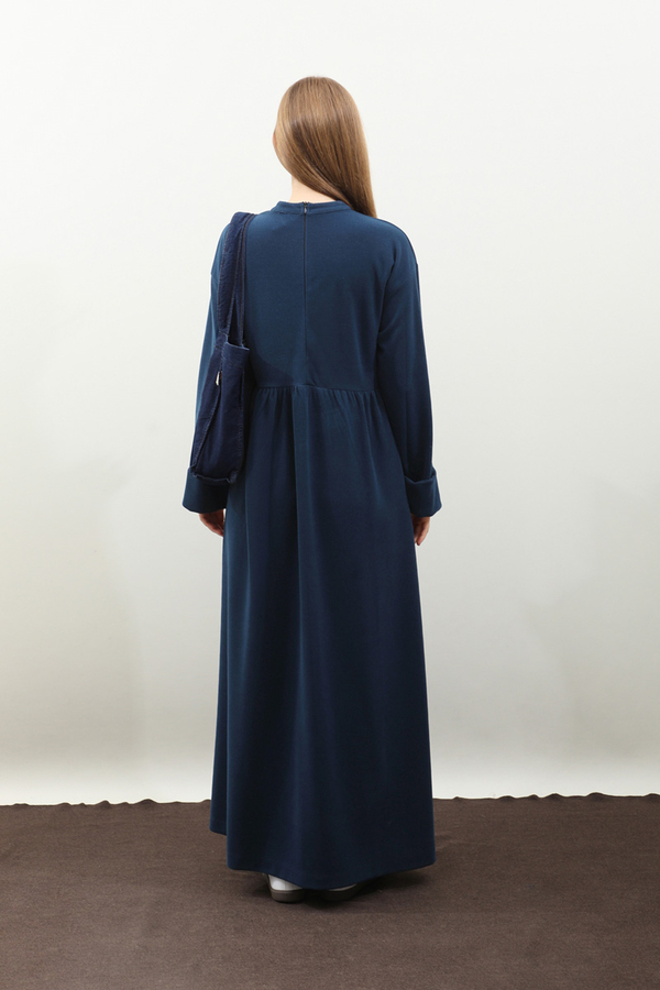 Asimetrik Fitilli Elbise Lacivert - 8