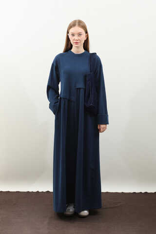 Asimetrik Fitilli Elbise Lacivert - 3