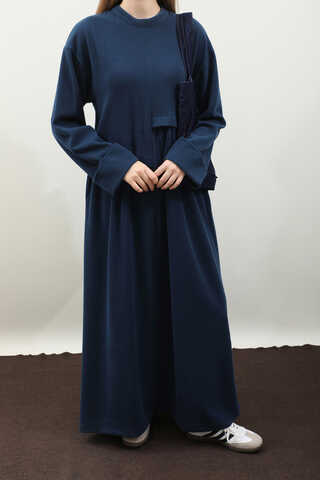 Asimetrik Fitilli Elbise Lacivert - 5