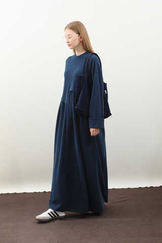 Asimetrik Fitilli Elbise Lacivert - 4