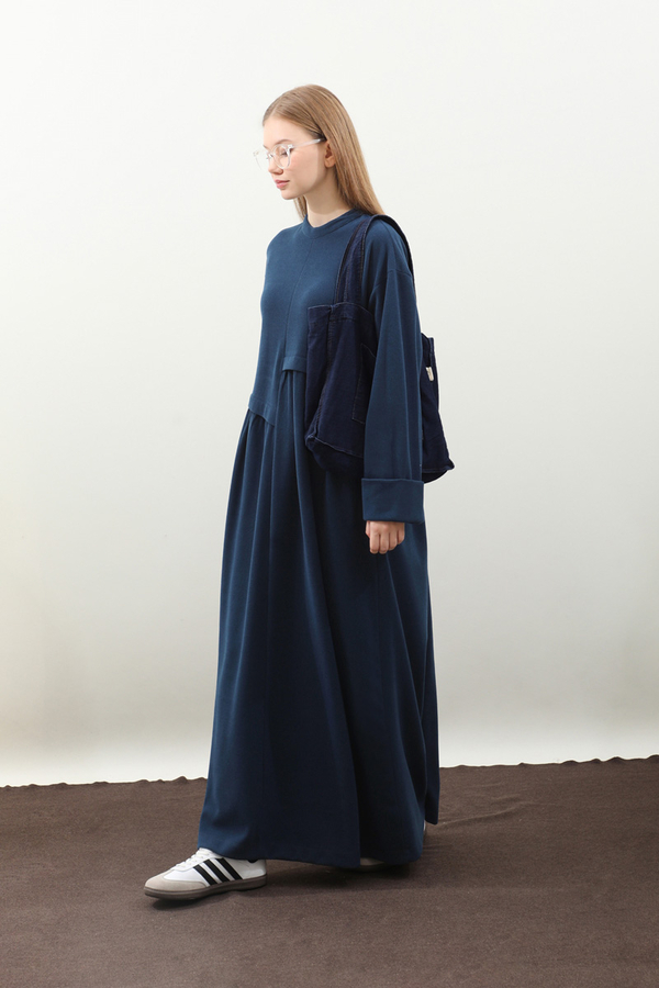 Asimetrik Fitilli Elbise Lacivert - 4