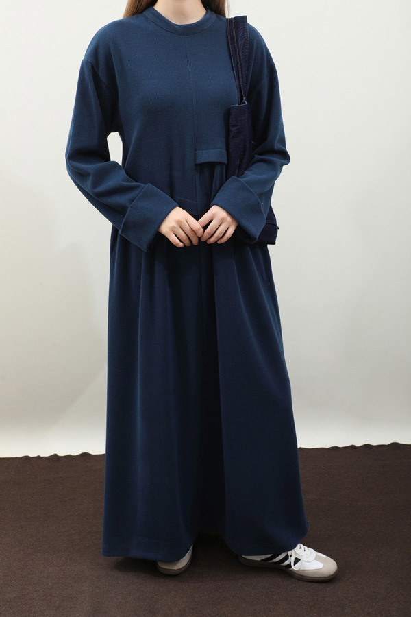 Asimetrik Fitilli Elbise Lacivert - 5