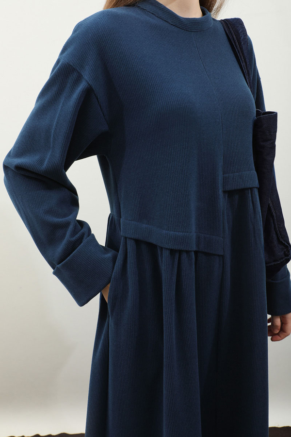Asimetrik Fitilli Elbise Lacivert - 7
