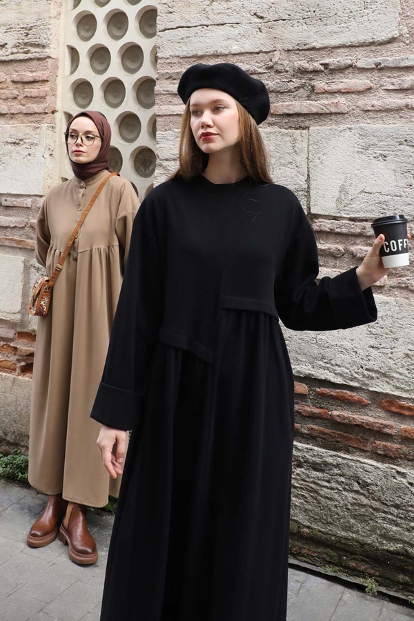 Asimetrik Fitilli Elbise Siyah - 6