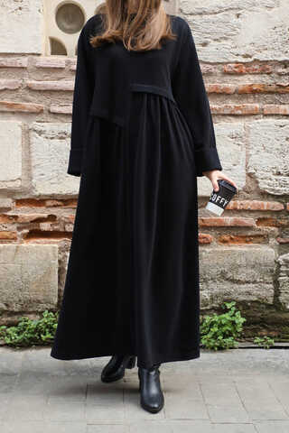 Asimetrik Fitilli Elbise Siyah - 4