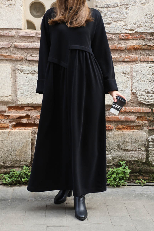 Asimetrik Fitilli Elbise Siyah - 4